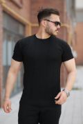 Erkek Ince çizgi Dokulu Bisiklet Yaka Kısa Kollu T-shirt resmi